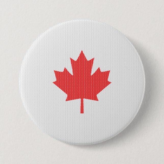 Knit Style Maple Leaf Knitting Motif Pinback Button (Front)
