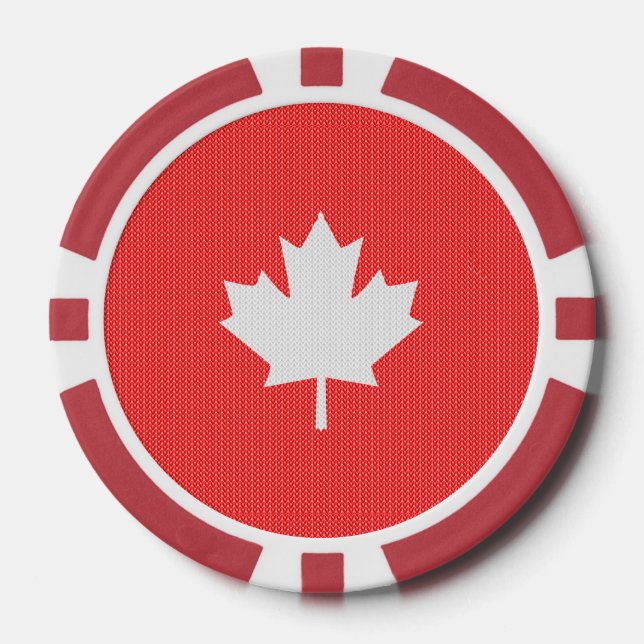 Knit Style Maple Leaf Knitting Motif Poker Chips (Front)
