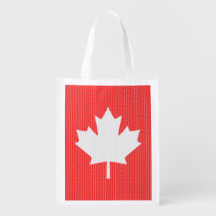 Knit Style Maple Leaf Knitting Motif Reusable Grocery Bag