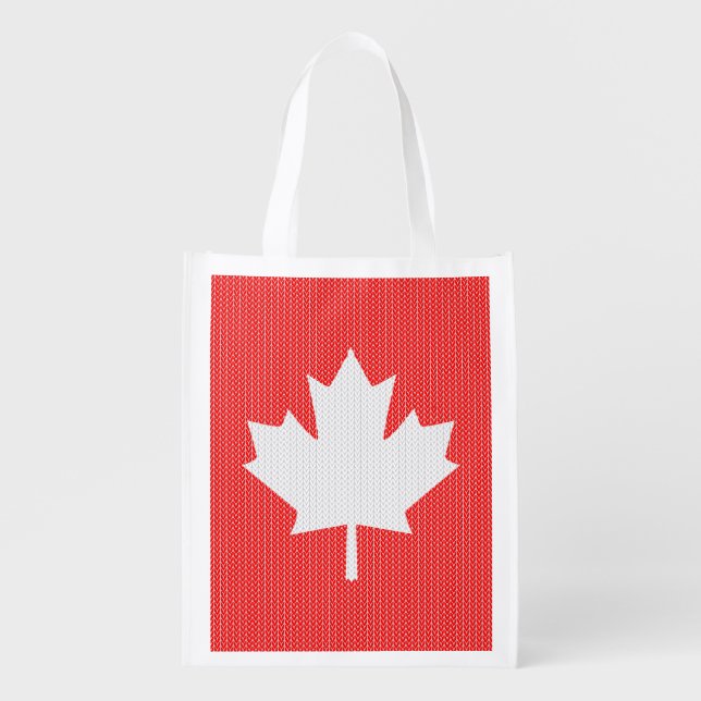 Knit Style Maple Leaf Knitting Motif Reusable Grocery Bag (Front)
