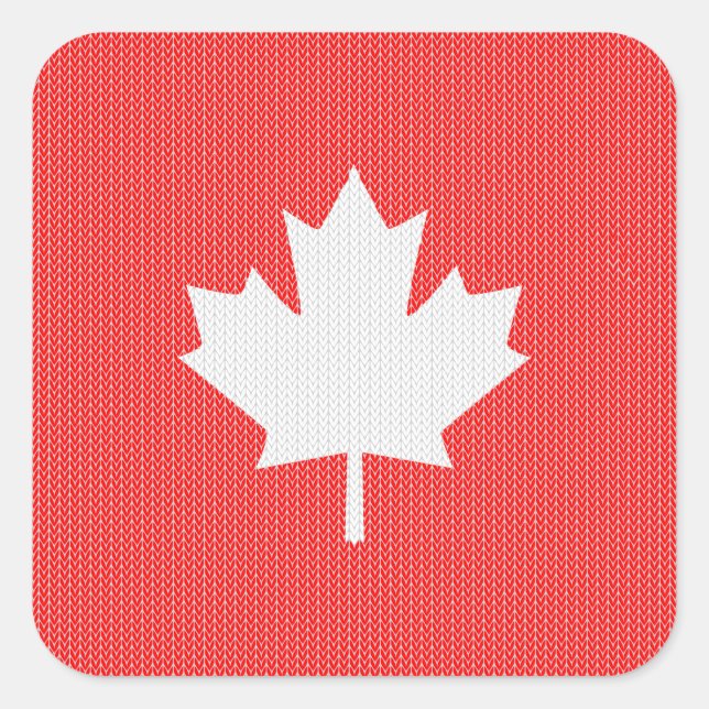 Knit Style Maple Leaf Knitting Motif Square Sticker (Front)