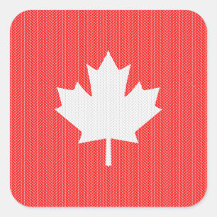 Knit Style Maple Leaf Knitting Motif Square Sticker
