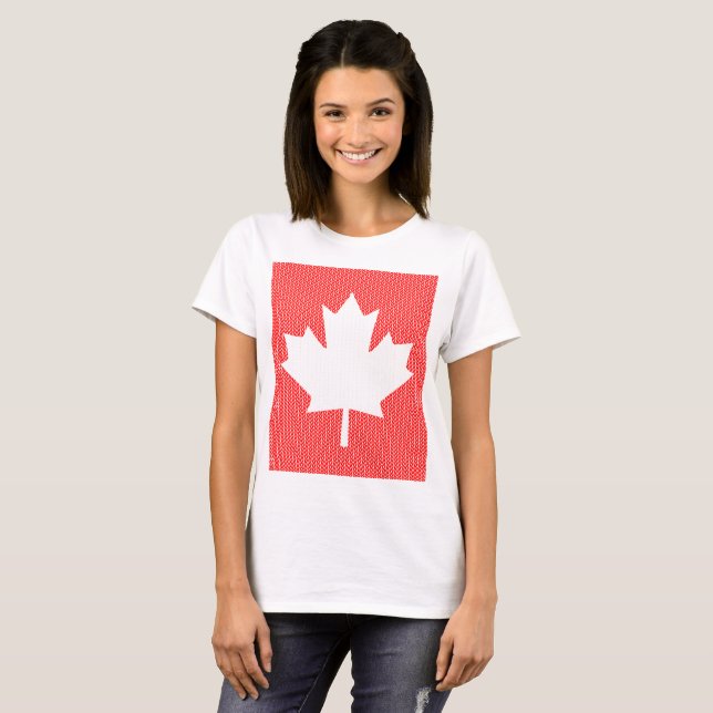 Knit Style Maple Leaf Knitting Motif T-Shirt (Front Full)