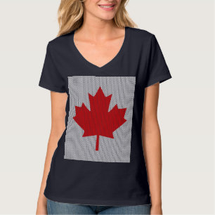 Knit Style Maple Leaf Knitting Motif T-Shirt