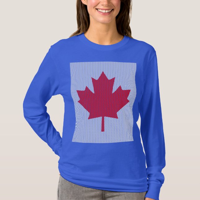 Knit Style Maple Leaf Knitting Motif T-Shirt (Front)