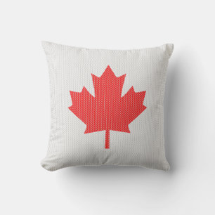 Knit Style Maple Leaf Knitting Motif Throw Pillow