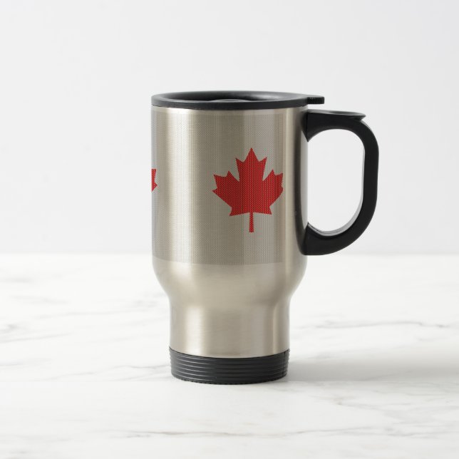 Knit Style Maple Leaf Knitting Motif Travel Mug (Right)