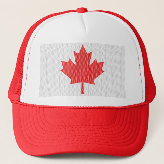 Knit Style Maple Leaf Knitting Motif Trucker Hat (Front)