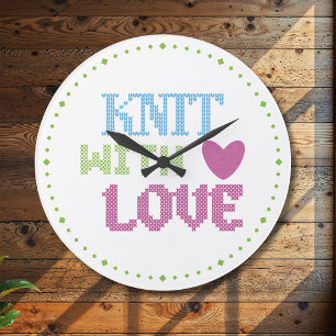 Knit With Love Wall Clock   Cute Knitter Gift Idea