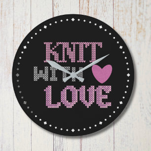 Knit With Love Wall Clock   Modern Knitter Gift