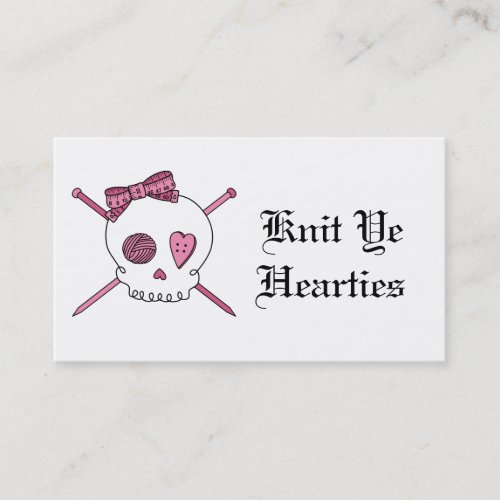 Knit Ye Hearties Pink Business Card
