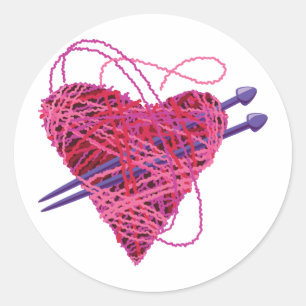 kniting heart classic round sticker