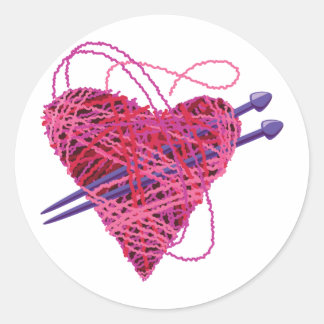 kniting heart classic round sticker