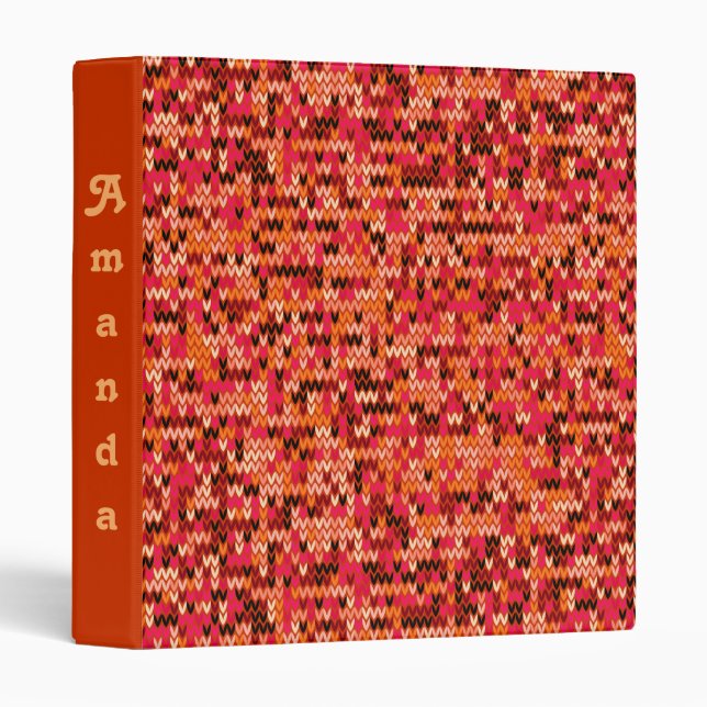 Knitted abstract Scandinavian pattern in red shade 3 Ring Binder (Front/Spine)