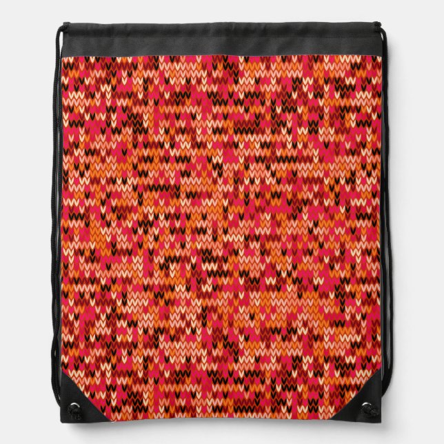 Knitted abstract Scandinavian pattern in red shade Drawstring Bag (Front)