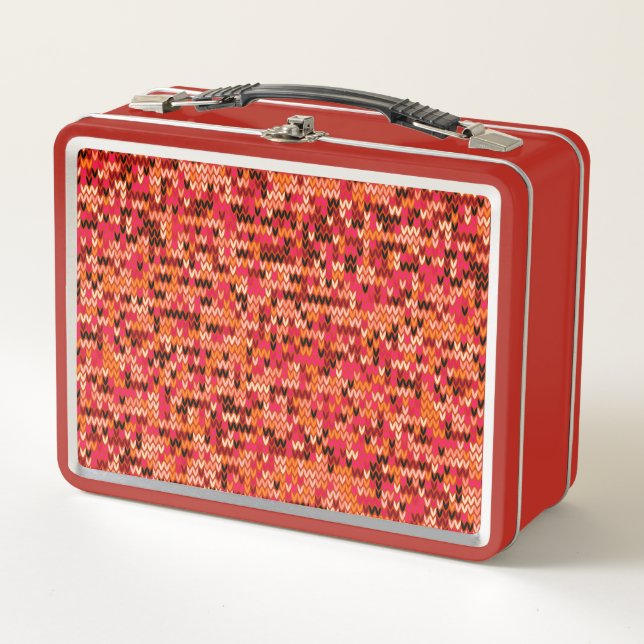 Knitted abstract Scandinavian pattern in red shade Metal Lunch Box (Front)
