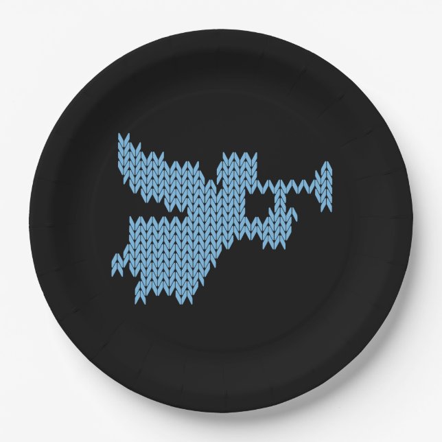 Knitted Angel Ugly Christmas Sweater Knitting Blue Paper Plates (Front)