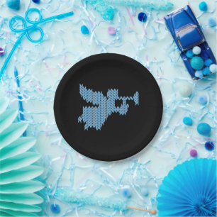 Knitted Angel Ugly Christmas Sweater Knitting Blue Paper Plates