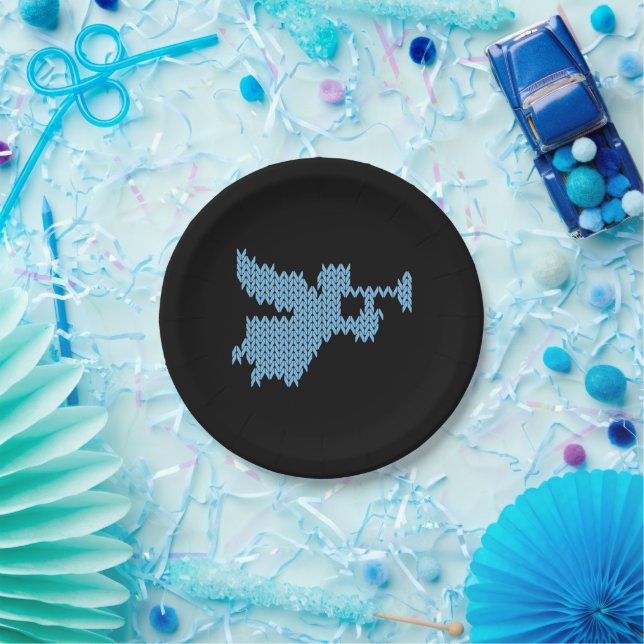 Knitted Angel Ugly Christmas Sweater Knitting Blue Paper Plates (Party)