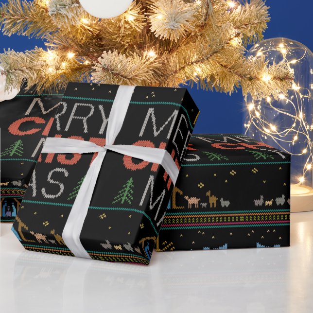 Knitted Christian Merry Christmas Christian Wrapping Paper (Holidays)