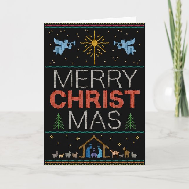 Knitted Christian Merry Christmas Religious Christ Holiday Card (Front)