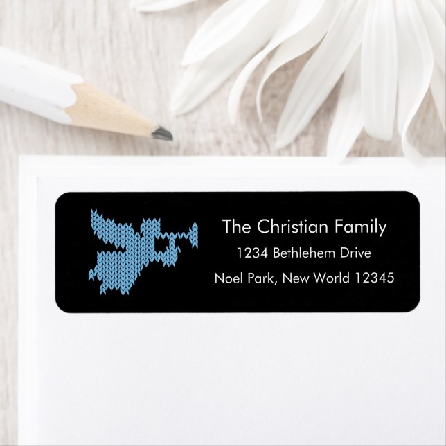 Knitted Christmas Angel with Trumpet Christian Label (Insitu)