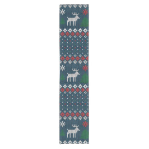 Knitted Christmas Deer Pine Tree Decorative Short Table Runner