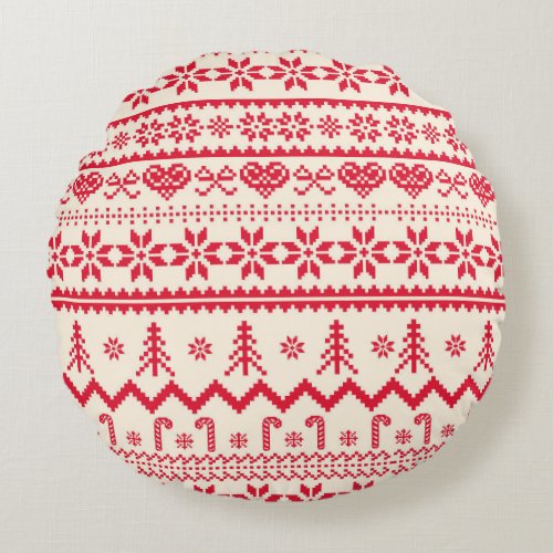 Knitted christmas pattern round pillow 