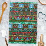 Knitted Christmas Snowmen Reindeer Winter Pattern Kitchen Towel<br><div class="desc">This original holiday kitchen towel has a festive pattern made to resemble a knitted Christmas sweater. It includes reindeer, trees, mountains, snowmen, mistletoe, snowflakes, birds and more. The colors are all pretty shades of red, green, blue and golden yellow. This unique, custom Christmas design is perfect for the holiday season....</div>