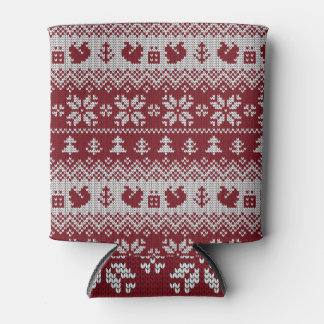 Knitted, Christmas, squirrels, vintage pattern. Can Cooler