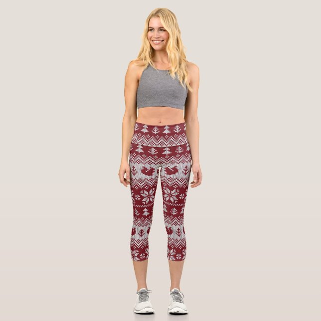 Knitted, Christmas, squirrels, vintage pattern. Capri Leggings (Front)