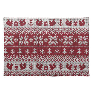 Knitted, Christmas, squirrels, vintage pattern. Cloth Placemat