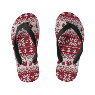 Knitted, Christmas, squirrels, vintage pattern. Kid's Flip Flops