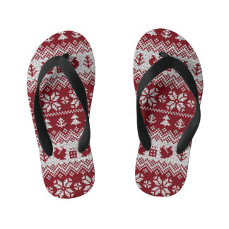 Knitted, Christmas, squirrels, vintage pattern. Kid's Flip Flops