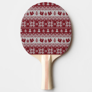 Knitted, Christmas, squirrels, vintage pattern. Ping Pong Paddle