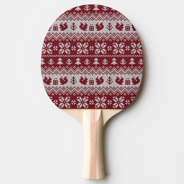 Knitted, Christmas, squirrels, vintage pattern. Ping Pong Paddle (Front)