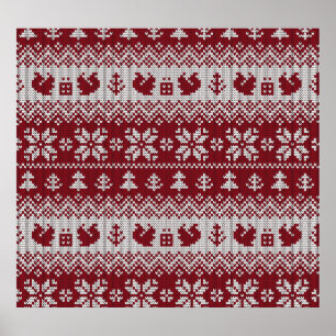 Knitted, Christmas, squirrels, vintage pattern. Poster