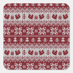 Knitted, Christmas, squirrels, vintage pattern. Square Sticker