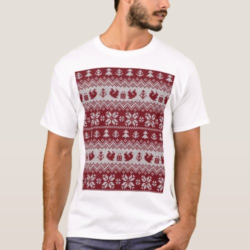 Knitted Christmas squirrels vintage pattern T_Shirt