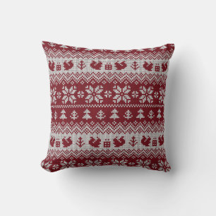 Knitted, Christmas, squirrels, vintage pattern. Throw Pillow
