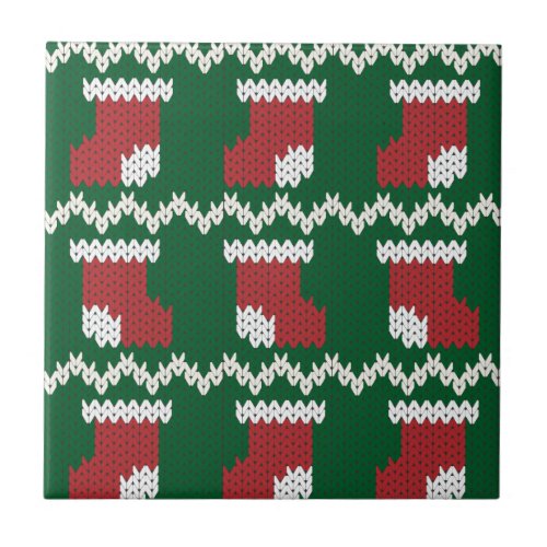 Knitted Christmas Stocking Pattern Ceramic Tile