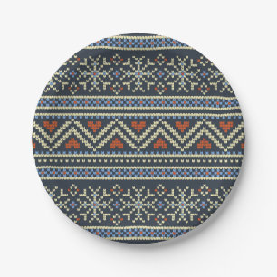 Knitted Christmas Sweater Nordic style pattern Paper Plates