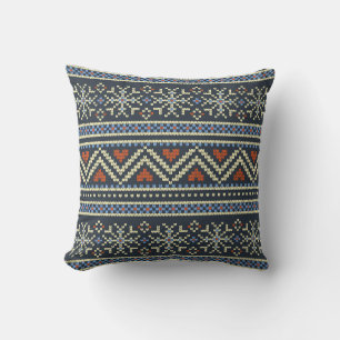 Knitted Christmas Sweater Nordic style pattern Throw Pillow