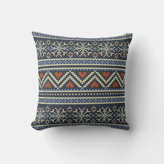 Knitted Christmas Sweater Nordic style pattern Throw Pillow (Front)