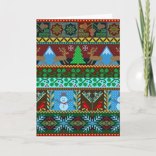 Knitted Christmas Sweater Pattern Reindeer Holiday Card (Front)