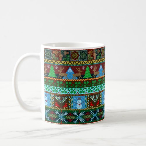 Knitted Christmas Sweater Pattern Reindeer Holiday Coffee Mug