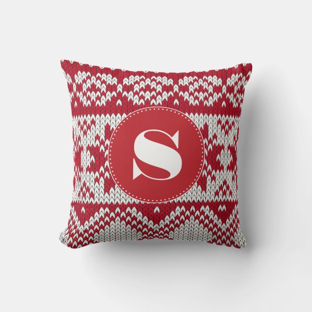 Knitted  Christmas Throw Pillow (Front)