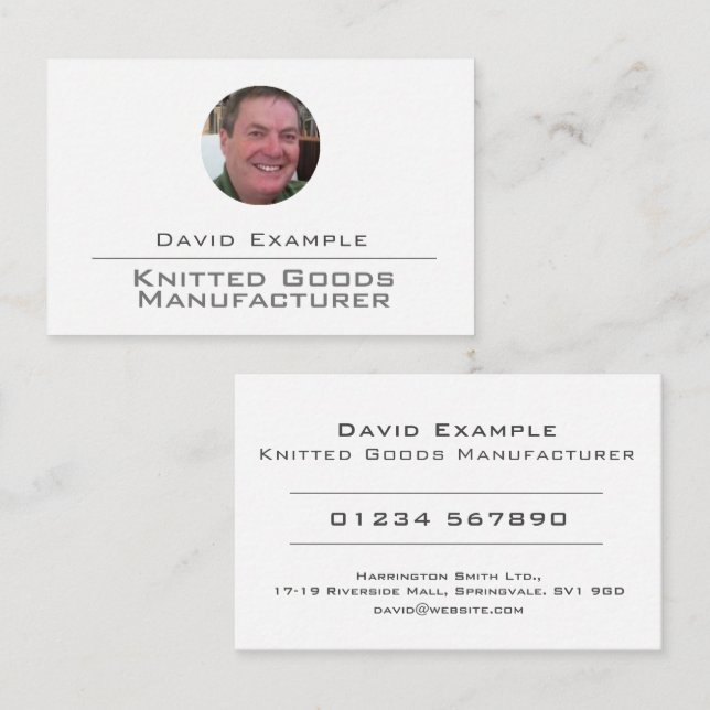 Knitted Goods Manufacturer with Photo of Holder Business Card (Front/Back)