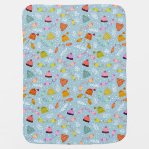 Knitted Hats and Mittens Blue Winter Pattern Baby Blanket