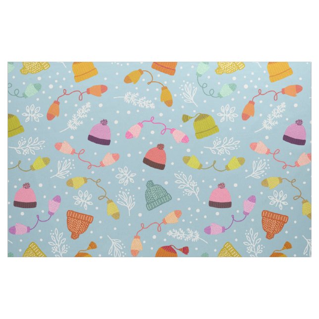 Knitted Hats and Mittens Blue Winter Pattern Fabric (Fat Quarter)